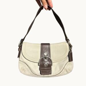 Coach Soho Leather Buckle Flap Shoulder Bag Cream Brown Y2K